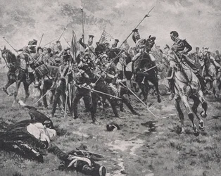 A bandeira, Albuera, 16 de maio de 1811, ilustração de &39;Batalhas britânicas em terra e mar&39;, publicado pela Cassell, Londres, c.1910